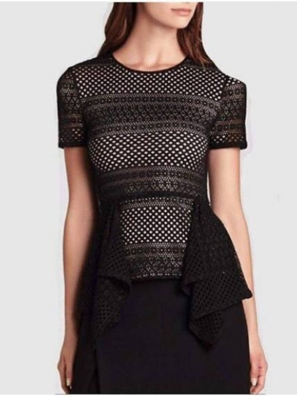 EUC BCBGMaxAzria "Vicktoria" Mixed-Knit Black Peplum Top Size XS